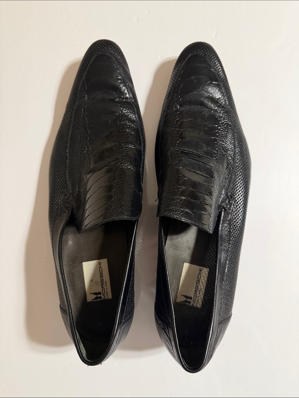 Moreschi Exotic Leather Slip-On Loafers Featuring Textured Vamp & Smooth Leather